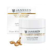 Janssen Opus Belle Anti-Age Isoflavonia Relief - Капсулы с фитоэстрогенами 50 капс. Janssen Opus Belle Anti-Age Isoflavonia Relief - Капсулы с фитоэстрогенами 50 капс.Средства для ухода за лицом<br>Активный комплекс с фитоэстрогенами нежнейшей шелковистой структуры. Позволяет добиться стойкого эффекта разглаживания морщин (на 64%), уменьшения глубины морщин (на 26%), увеличения эластичности кожи (на 18%), уменьшения трансэпидермальной потери воды (на 22%).Применение: Наносите Isoflavonia Relief утром и/или вечером перед использованием соответствующего крема. Скрутите головку капсулы или отрежьте ее ножницами. Выдавите все содержимое и нанесите продукт на кожу. Особенное внимание уделяйте морщинам. Деликатно вмассируйте нежный гель в кожу. Исключительно для наружного применения.В салоне нанести капсулу перед массажем или альгинатной маской.Активные компоненты: Фитоэстрогены ириса и сои, экстракты косточек красного винограда, бессмертника песчаного, женьшеня, центеллы азиатской, масло герани, гиалуроновая кислота, фосфолипиды.Объем: 50 капс.<br>