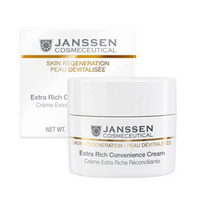 Janssen Opus Belle Anti-Age Extra Rich Convenience Cream - Экстраобогащенный питательный крем 200 мл Janssen Opus Belle Anti-Age Extra Rich Convenience Cream - Экстраобогащенный питательный крем 200 млКрема для лица<br>Крем насыщенной текстуры, не оставляющий жирного блеска на коже. Восстанавливает защитный липидный барьер и укрепляет дерму изнутри, способствует восстановлению естественного гидролипидного баланса зрелой кожи, повышает ее упругость и эластичность, смягчает. Надежно защищает чувствительную кожу в зимний период. При регулярном использовании кожа выглядит отдохнувшей, гладкой, с запасом жизненной энергии.Применение: Наносите Extra Rich Convenience Cream на очищенную кожу лица и области декольте утром и/или вечером.В салоне можно использовать как крем для продолжительного массажа и как финальный.Активные компоненты: Изофлавоноиды корня ириса, масло румянки, масло макадамии, масло ши, сквалан, структурин (гидролизат белков люпина), бисаболол, витамины С и Е, лецитин.Объем: 200 мл<br>