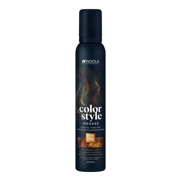 Indola Color Style Mousse Light Brown Hazel - Оттеночный мусс для укладки волос Светлый Коричневый орех 200 мл