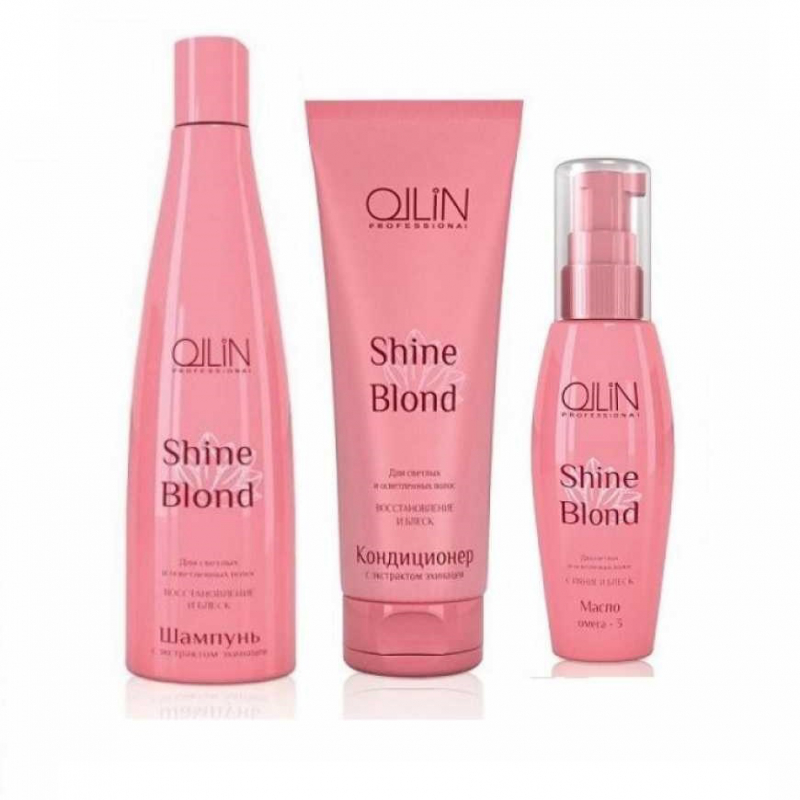 Ollin Professional Shine Blond - Набор для волос (шампунь 300 мл, кондиционер 250 мл, масло 50 мл)