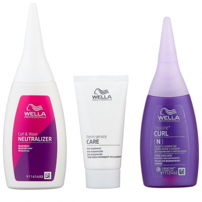 Wella Creatine+ Curl - Набор для нормальных волос от тонких до трудноподдающихся (лосьон 75 мл, фиксатор 100 мл, уход 30 мл)