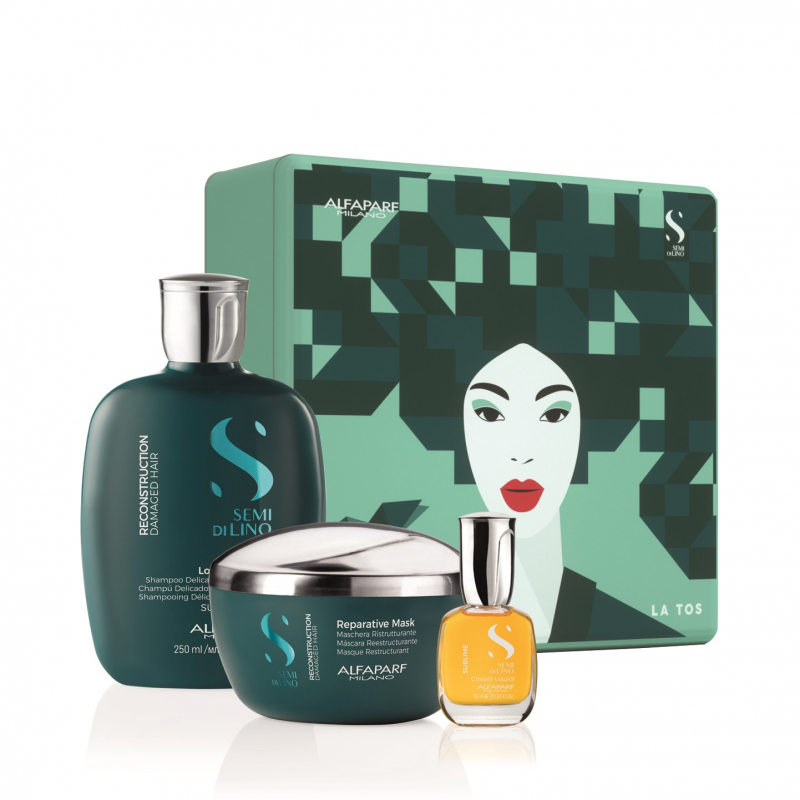 Alfaparf Semi Di Lino Reconstruction Holiday Kit 2020 - Набор для поврежденных волос (шампунь 250 мл, маска 200 мл, масло 15 мл)