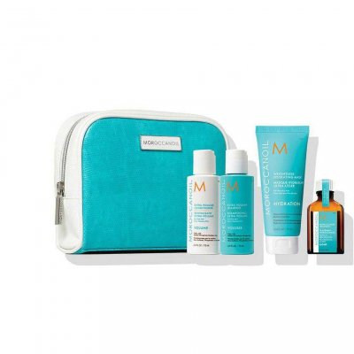 Moroccanoil Travel Volume Set - Дорожный набор в косметичке "объём" (шампунь 70 мл, кондиционер 70 мл, восстанавливающее средство 25 мл, маска легкая 75 мл)