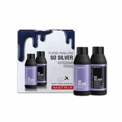 Matrix Total Results So Silver - Набор трэвел форматов для нейтрализации желтизны у блондинок (шампунь 50 мл + кондиционер 50 мл)