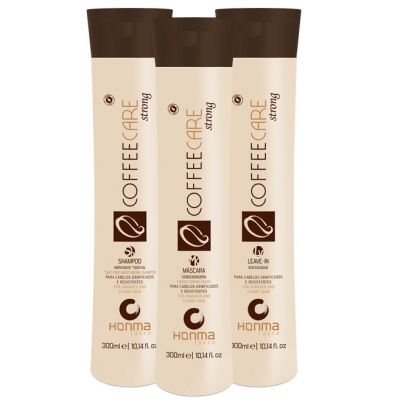 Honma Tokyo Coffee Care Strong - Набор для домашнего ухода за сильно поврежденными волосами (шампунь 300 мл, маска 300 мл, несмываемый кондиционер 150 мл)