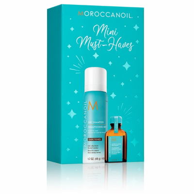 Moroccanoil "Stocking Stuffer. Dark" - Мини набор к рождеству 2020 (сухой шампунь для темных волос 65 мл, восстанавливающее масло 15 мл)