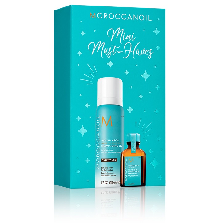 Moroccanoil "Stocking Stuffer. Dark" - Мини набор к рождеству 2020 (сухой шампунь для темных волос 65 мл, восстанавливающее масло 15 мл)