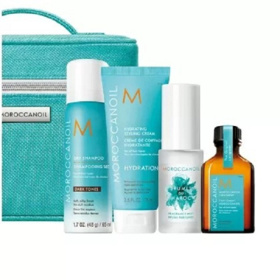 Moroccanoil Style Light Option - Дорожный набор для светлых волос (парфюмированный мист 30 мл, сухой шампунь для светлых волос 65 мл, крем увлажняющий 75 мл, масло лайт 25 мл)