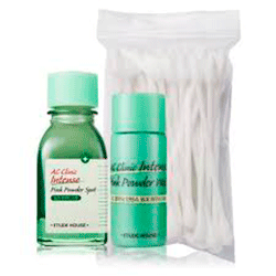 Etude House Aс Clinic Intense Pink Powder Spot Set - Набор для проблемной кожи (антибактериальная вода + точечное средство + ватные палочки) 35 мл