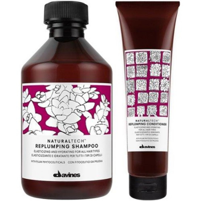 Davines New Natural Tech Replumping Set - Набор для волос уплотняющий (шампунь 250 мл; кондиционер 150 мл)