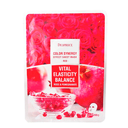 Deoproce Color Synergy Effect Sheet Mask Red - Маска тканевая на основе гиалуроновой кислоты с экстрактом граната и лепестков роз 20 г