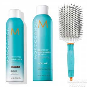 Moroccanoil Set - Набор осенний стайлинг сет №2 (щетка лопатка, спрей для прикорневого объема 250 мл, сухой шампунь для темных волос 205 мл)