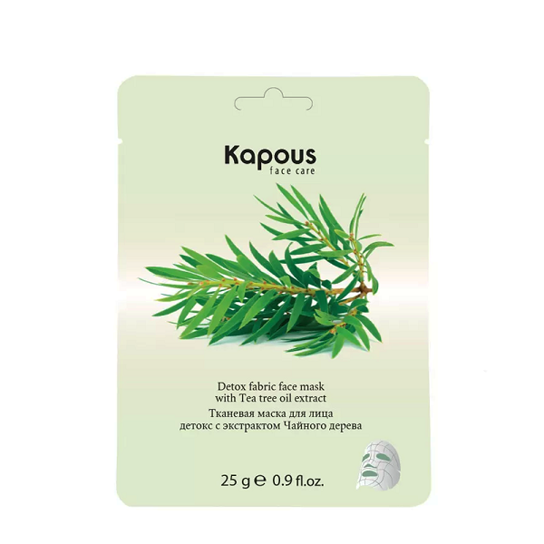 Kapous Face Care Mask With Tea Tree Oil Extract - Тканевая маска для лица детокс с экстрактом чайного дерева 25 г