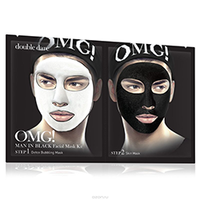 Double Dare OMG  Man In Black Facial Mask Kit - Двухкомпонентный комплекс мужских масок «детокс» 5 шт
