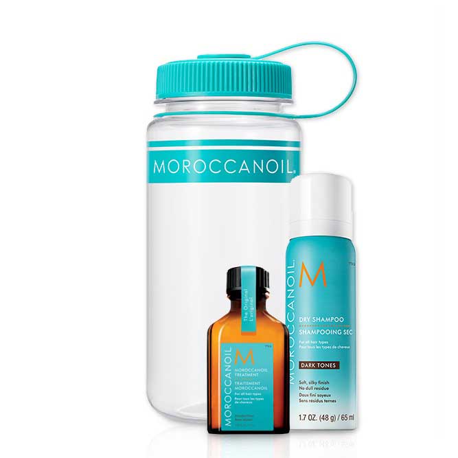 Moroccanoil Set - Фитнес-набор для темных волос (восстанавливающее средство 25 мл, сухой шампунь для темных волос 65 мл)