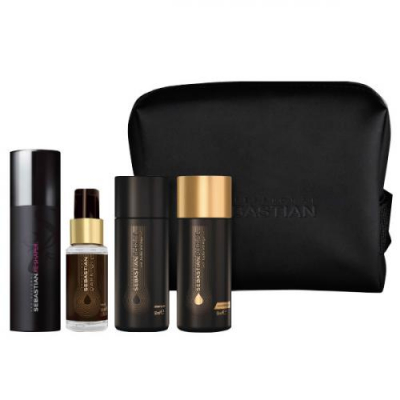 Sebastian Dark Oil - Подарочный набор в брендированной косметичке (шампунь 50 мл, кондиционер 50 мл, масло для гладкости 30 мл, влагостойкий лак 50 мл)