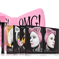 Double Dare OMG Premium Package - Набор "спа" из 4 масок, кисти и нежно-розового банта-повязки