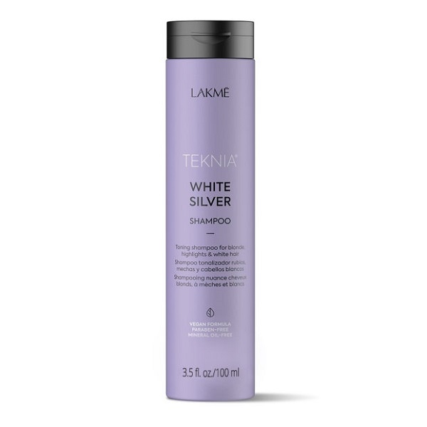 Lakme Teknia White Silver Shampoo - Тонирующий шампунь для нейтрализации желтого оттенка волос 100 мл