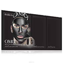 Double Dare OMG Man In Black Peel Off  Mask Kit - Трехкомпонентный комплекс мужских масок «смягчение и восстановление» 5 штук