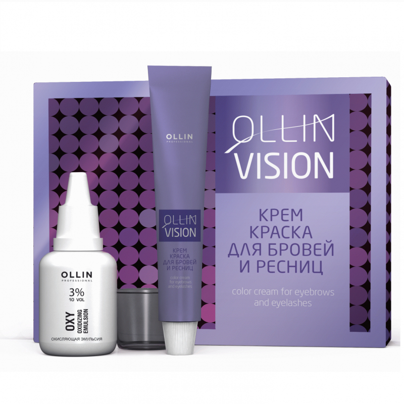 Ollin Vision Set Black - Крем-краска для бровей и ресниц черный (в наборе) 20 мл