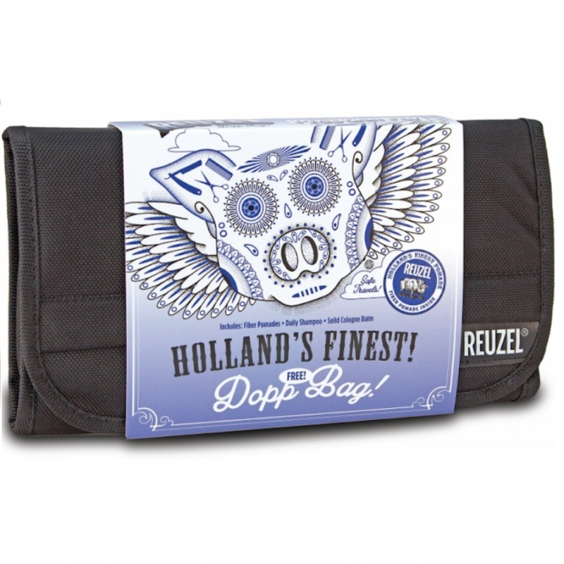 Reuzel PigsCanFly Bag Fiber 20 - Набор для волос (помада 113 г + 35 г, шампунь 100 мл, твердый одеколон 35 г, косметичка)