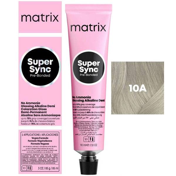 Matrix Super Sync Pre-Bonded 10A - Краситель для волос безаммиачный очень-очень светлый блондин пепельный 90 мл