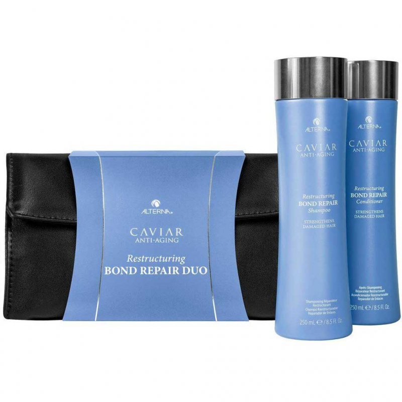 Alterna Caviar Restructuring Bond Repair Holiday Duo - Набор "регенерация и мгновенное восстановление" (шампунь 250 мл, кондиционер 250 мл, косметичка-клатч)