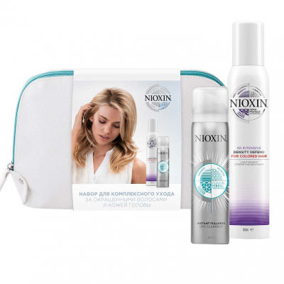 Nioxin Set - Подарочный набор в косметичке (мусс для защиты цвета и плотности окрашенных волос 200 мл, сухой шампунь 65 мл)