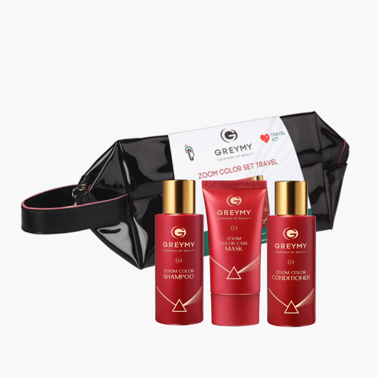 Greymy Zoom Color Set Travel - Набор миниатюр для ухода за окрашенными волосами в косметичке (маска 50 мл + шампунь 100 мл + кондиционер 100 мл)