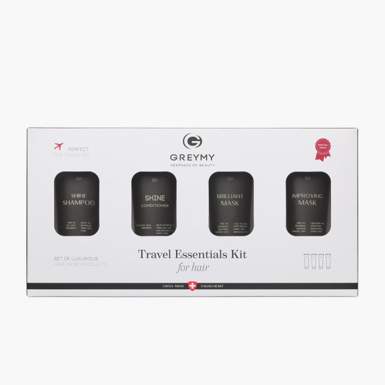 Greymy Travel Essentials Kit - Дорожный набор для ухода за волосами (шампунь 50 мл + кондиционер 50 мл + маска совершенствующая 50 мл + маска бриллиантовая 50 мл)