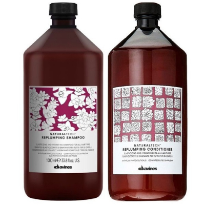 Davines New Natural Tech Replumping Set - Набор для волос уплотняющий (шампунь 1000 мл; кондиционер 1000 мл)