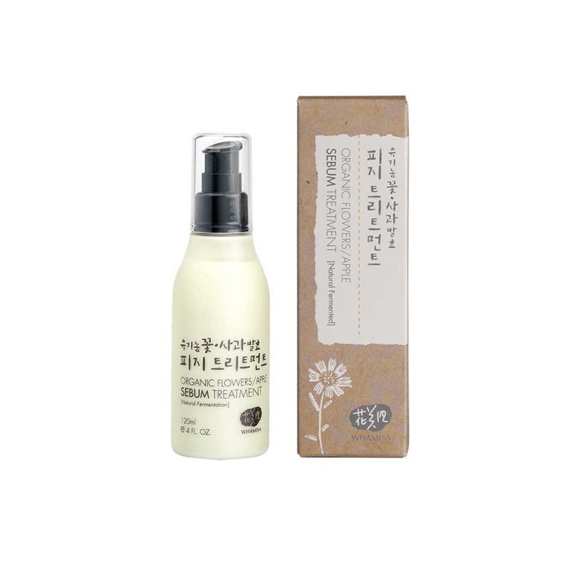 Whamisa Organic Flowers Apple Sebum Treatment - Эмульсия для ухода за жирной кожей на основе цветочных и яблочных ферментов 120 мл