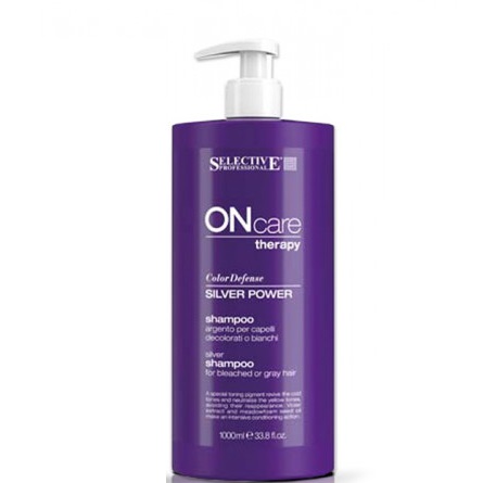 Selective On Care Tech Silver Power Shampoo - Серебряный шампунь для обесцвеченных или седых волос 1000 мл