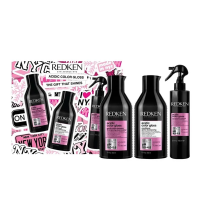 Redken Acidic Color Gloss Set - Набор для защиты цвета и блеска окрашенных волос (шампунь; кондиционер; спрей) 790 мл