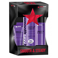 Sexy Hair Smooth and Steady Gift Set - Набор для волос (спрей разглаживающий 225 мл + крем разглаживающий 100 мл + шампунь разглаживающий без сульфатов 300 мл)