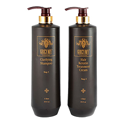 Greymy Hair Keratin Treatment Cream + Clarifying Shampoo - Восстанавливающий крем для волос 1000 мл + Очищающий шампунь 800 мл