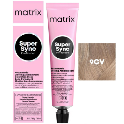 Matrix Super Sync Pre-Bonded 9GV - Краситель для волос безаммиачный очень светлый блондин золотистый перламутровый 90 мл