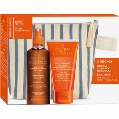 Collistar Sun Special Perfect Tanning Moisturizing Dry Oil SPF6 + After-Sun Shower Shampoo - Набор для суперзагара (масло для загара «сухое» 200 мл + Шампунь и гель для душа после загара 150 мл + сумочка)
