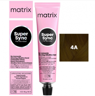 Matrix Super Sync Pre-Bonded 4A - Краситель для волос безаммиачный шатен пепельный 90 мл