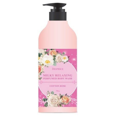 Deoproce Milky Relaxing Body Wash Cotton Rose - Гель для душа с экстрактом хлопка и розы 750 мл