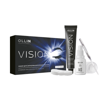Ollin Vision Set Blue Black - Набор для окрашивания бровей и ресниц иссиня-чёрный (крем-краска 20 мл, окисляющая эмульсия 20 мл)