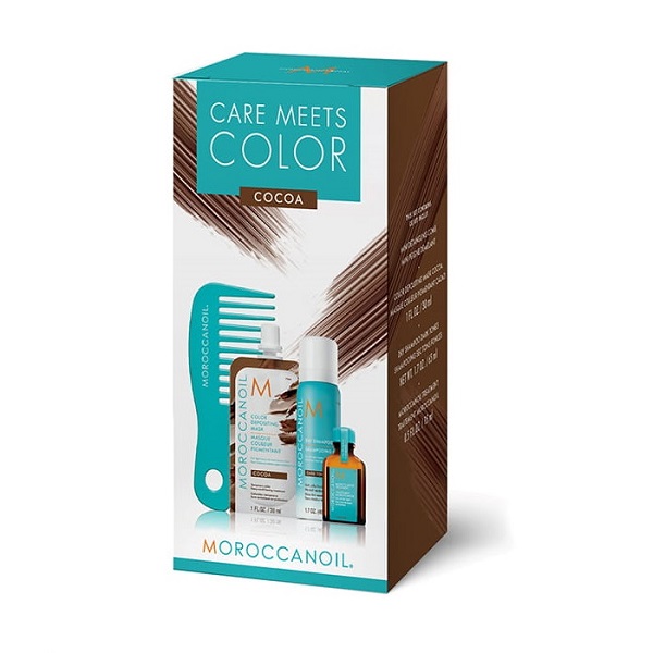 Moroccanoil Color Meets Care Cocoa - Набор Тонир (тонирующая маска 30 мл; сух шампунь д/темн волос 62 мл; масло для волос; мини-расческа)