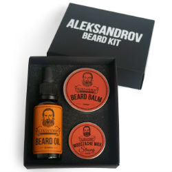 Aleksandrov Beard Kit №03 (Oil Sunrise, Balm Sunrise, Wax Strong Sunrise) - Набор для ухода за бородой: масло, бальзам и воск