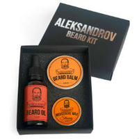 Aleksandrov Beard Kit №04 (Oil Sunset, Balm Sunrise, Wax Strong Sunrise) - Набор для ухода за бородой: масло, бальзам и воск