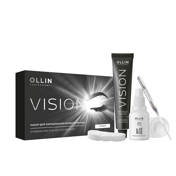 Ollin Vision Set Graphite - Крем-краска для бровей и ресниц графит (в наборе) 20 мл