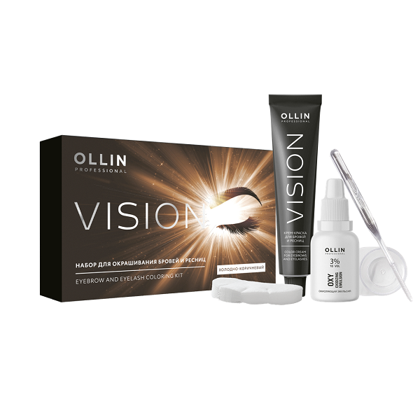 Ollin Vision Set Cold Brown - Набор для окрашивания бровей и ресниц холодно-коричневый (крем-краска 20 мл, окисляющая эмульсия 20 мл)